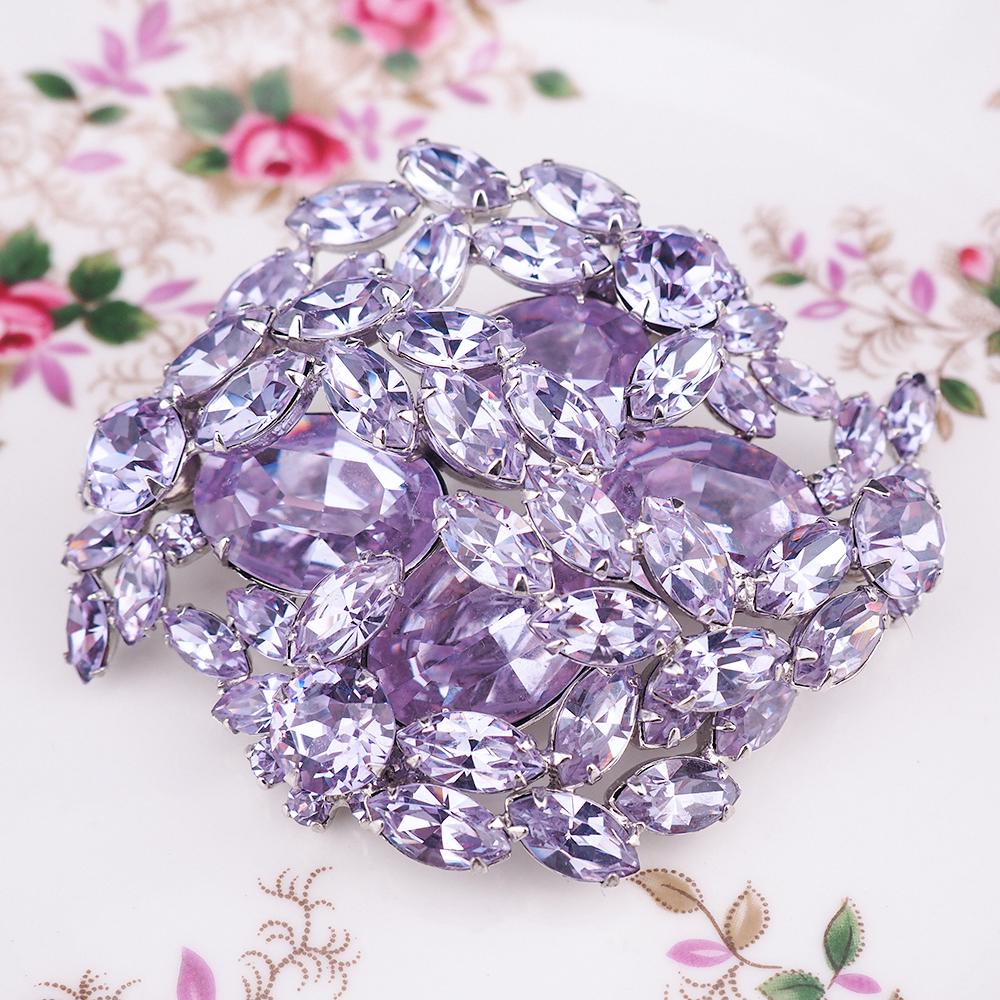 Vintage Sherman Faux Alexandrite Rhinestone Brooch, Rhodium Plated, Lavender Rhinestone Brooch, Vintage Sherman Jewelry, Purple Crystal Pin