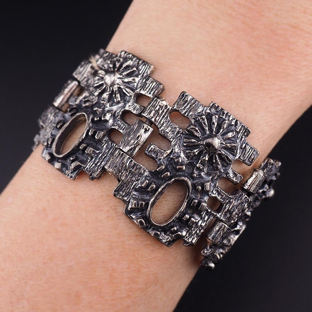 Robert Larin Bracelet, MCM Brutalist Bracelet, Modernist Pewter Link Bracelet, Vintage Canadian Jewelry, 1970s Bracelet, Studio Jewelry