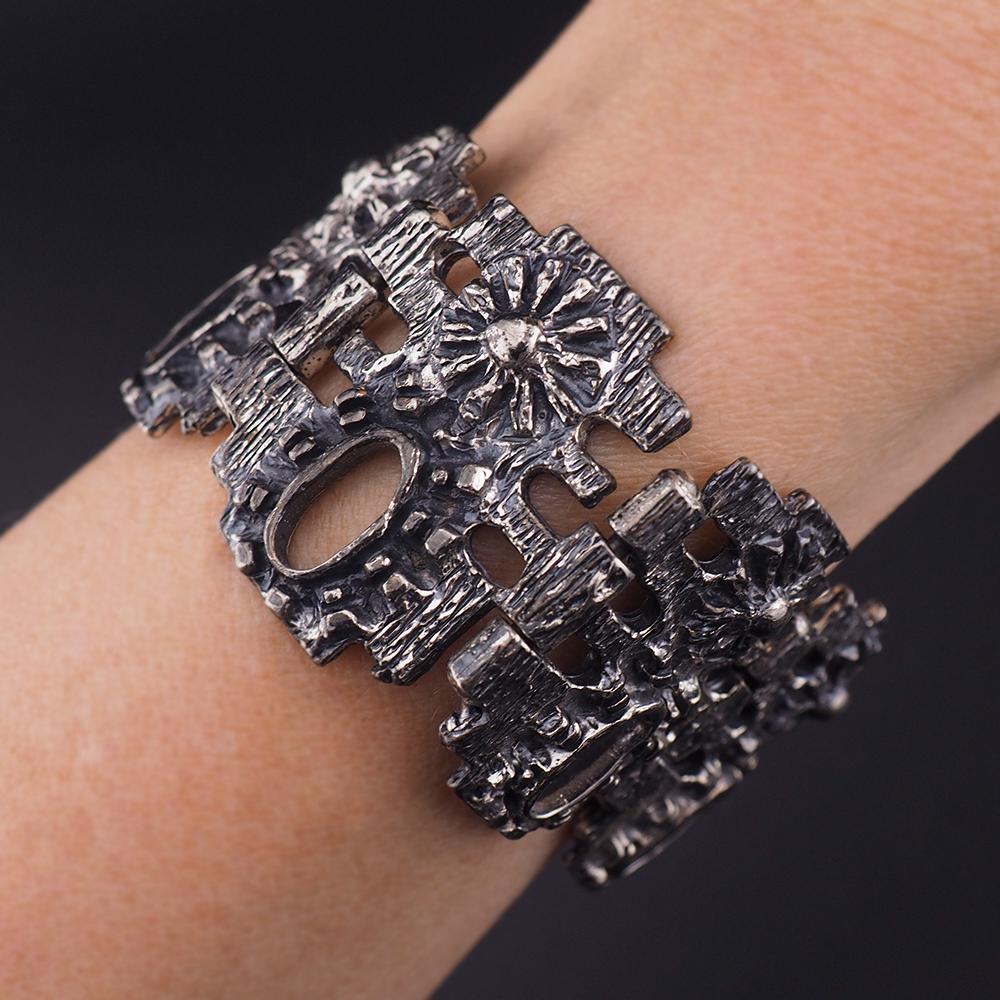Robert Larin Bracelet, MCM Brutalist Bracelet, Modernist Pewter Link Bracelet, Vintage Canadian Jewelry, 1970s Bracelet, Studio Jewelry