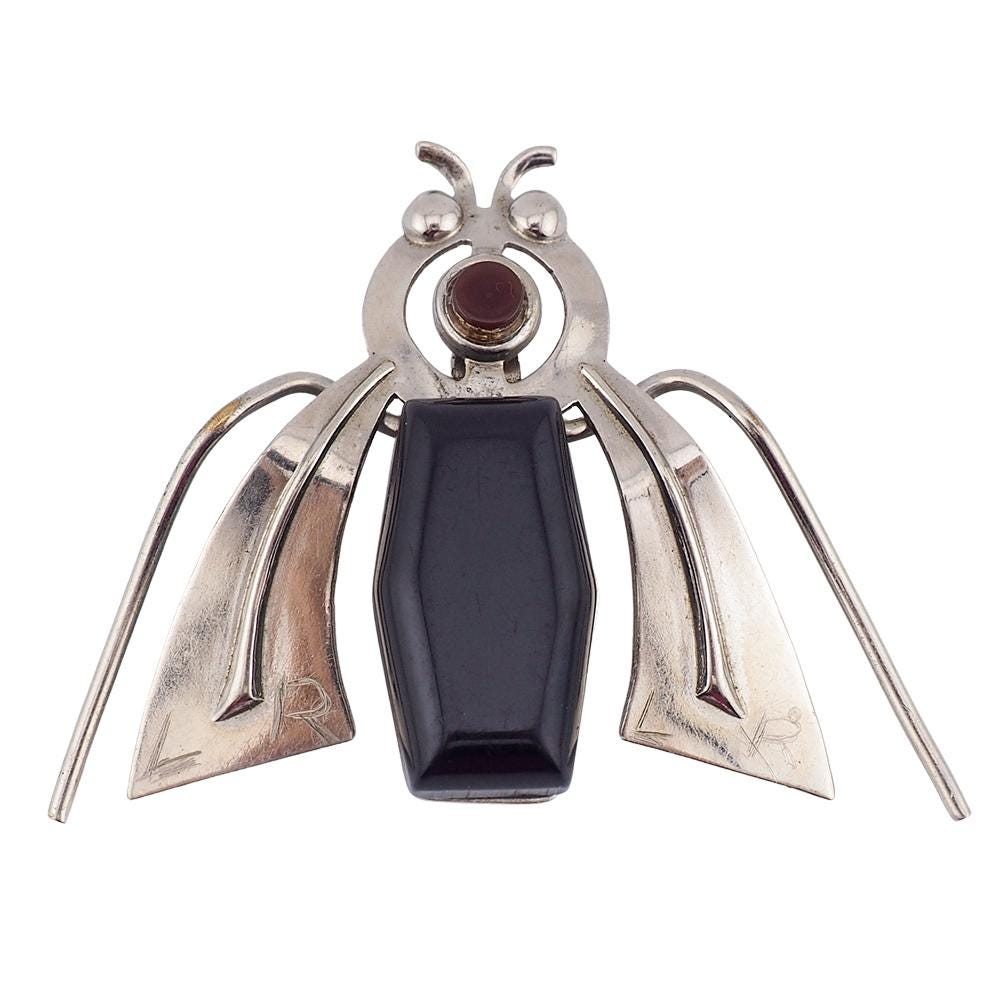 Vintage Bakelite Bug Brooch, Figural Insect Pin, Silver Tone Vintage Pin, Bakelite Jewelry, Garden Lover Gift
