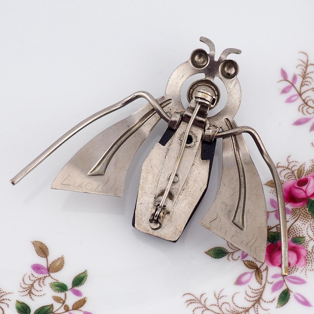 Vintage Bakelite Bug Brooch, Figural Insect Pin, Silver Tone Vintage Pin, Bakelite Jewelry, Garden Lover Gift
