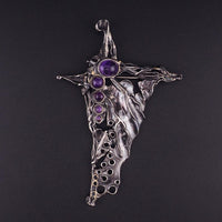 Dramatic Modernist Brooch - Porans Sterling Silver Amethyst - Bold Abstract Israeli Statement Pin
