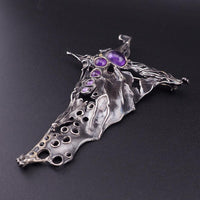 Dramatic Modernist Brooch - Porans Sterling Silver Amethyst - Bold Abstract Israeli Statement Pin