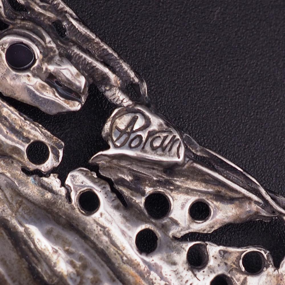 Dramatic Modernist Brooch - Porans Sterling Silver Amethyst - Bold Abstract Israeli Statement Pin