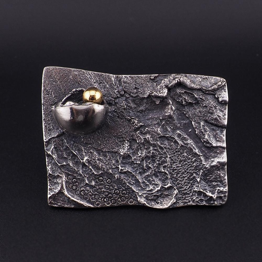 Vintage Guy Vidal Brooch, Canadian Modernist Jewelry, Pewter Brutalist Pin, Abstract Statement Brooch, Mid Century Design, Ocean Theme Pin