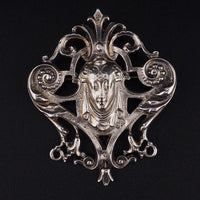 Vintage Kenart Sterling Silver Lady Face Brooch, English Art Nouveau Revival Female Portrait Pin, 925 Openwork Brooch