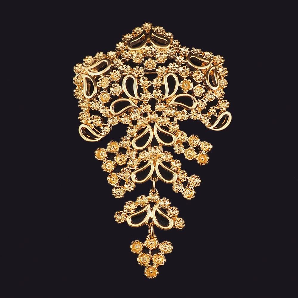 Vintage D'Orlan Gold Plated Articulated Brooch, New Old Stock with Original Tag, Large Statement Pin, Flower Brooch