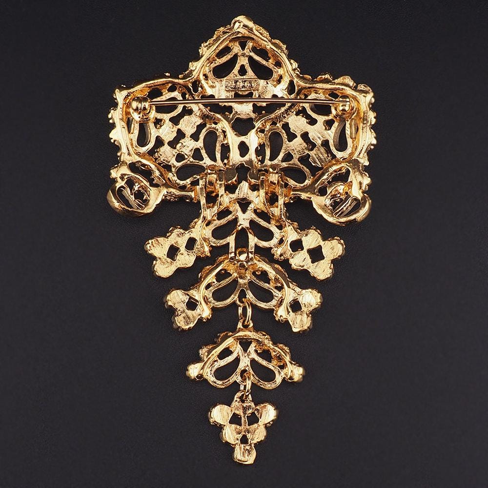 Vintage D'Orlan Gold Plated Articulated Brooch, New Old Stock with Original Tag, Large Statement Pin, Flower Brooch
