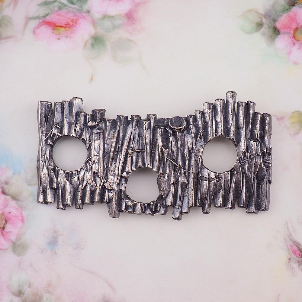 Vintage Brutalist Brooch, Modernist Pewter Brooch, Abstract Geometric Pin, Bark Texture Jewelry, Mid Century Statement Brooch, Open Work Pin
