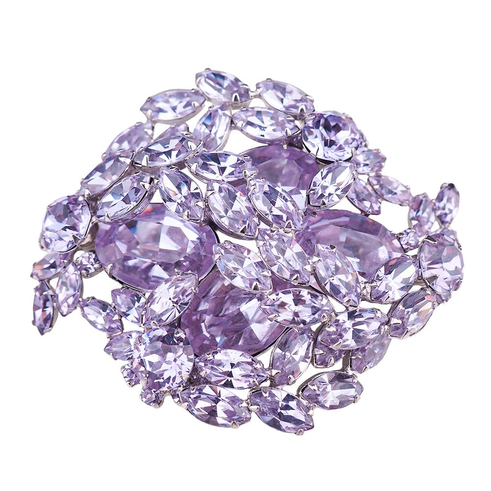 Vintage Sherman Faux Alexandrite Rhinestone Brooch, Rhodium Plated, Lavender Rhinestone Brooch, Vintage Sherman Jewelry, Purple Crystal Pin