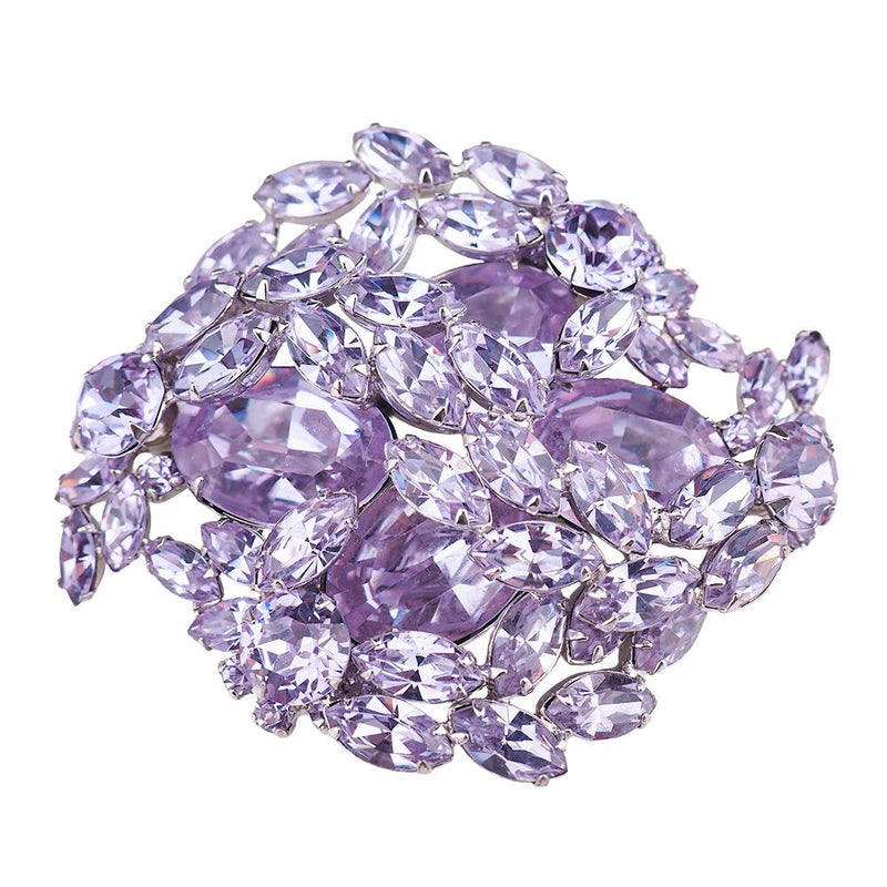 Vintage Sherman Faux Alexandrite Rhinestone Brooch, Rhodium Plated, Lavender Rhinestone Brooch, Vintage Sherman Jewelry, Purple Crystal Pin