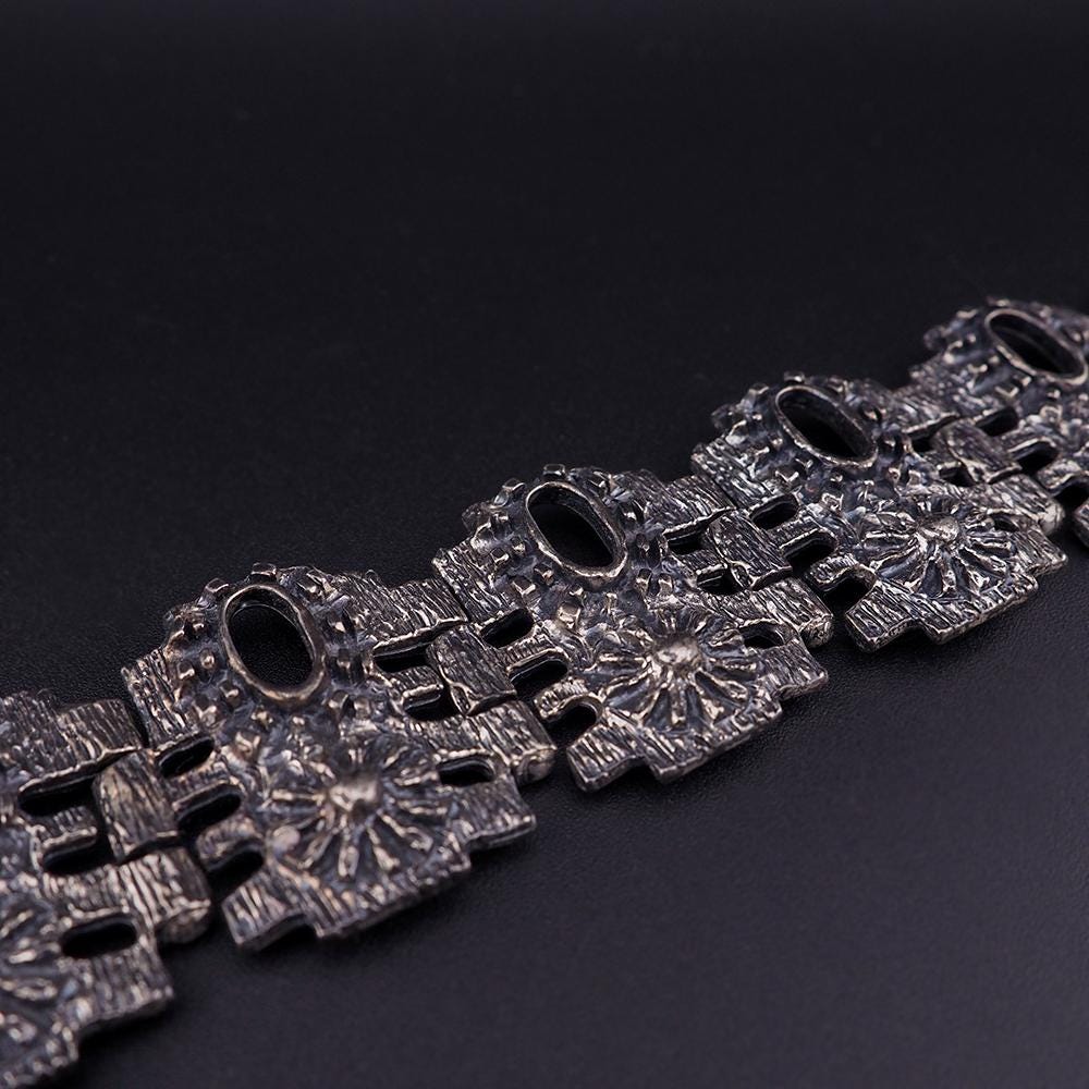 Robert Larin Bracelet, MCM Brutalist Bracelet, Modernist Pewter Link Bracelet, Vintage Canadian Jewelry, 1970s Bracelet, Studio Jewelry