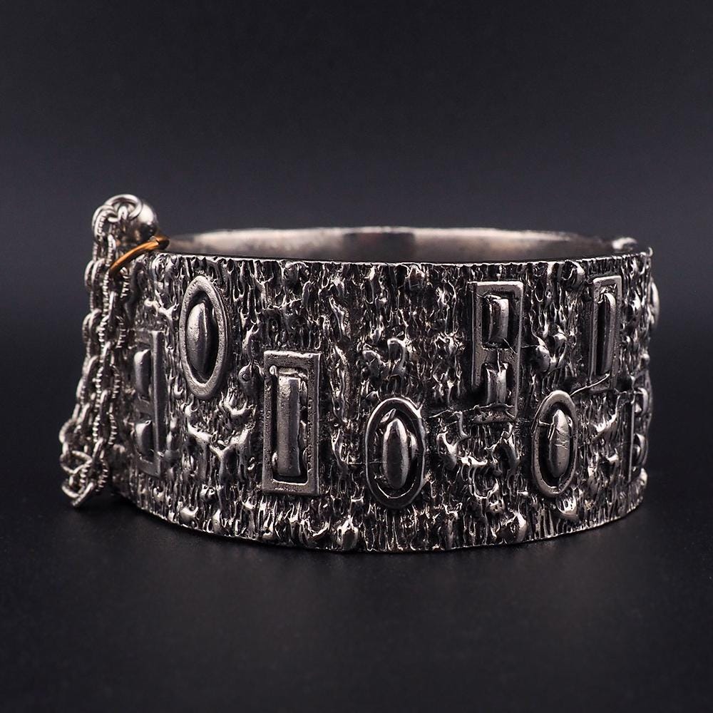 Vintage Robert Larin Brutalist Cuff Bracelet, Wide Textured Modernist Bracelet, Sculptural Statement Cuff, MCM Brutalist Bracelet, Pewter