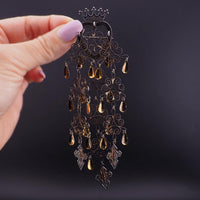 Vintage Norwegian Sølje Brooch, 5.5" Vermeil Filigree Bunad Brooch, Crowned Heart, Cross Dangles, Traditional Bridal Jewelry