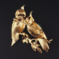 Vintage D'Orlan Buried Treasure Bird Brooch, Signed Colorful Rhinestone Birds on Branch Pin, Collectible Designer Jewelry, Gold Plated