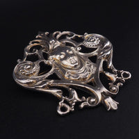 Vintage Kenart Sterling Silver Lady Face Brooch, English Art Nouveau Revival Female Portrait Pin, 925 Openwork Brooch