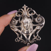 Vintage Kenart Sterling Silver Lady Face Brooch, English Art Nouveau Revival Female Portrait Pin, 925 Openwork Brooch