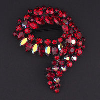 Sherman Siam Red Rhinestone Brooch, 1960s Brooch, Vintage Signed Black Japanned Pin, Crystal Cascading Wreath Brooch, Canadian Designer