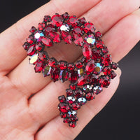Sherman Siam Red Rhinestone Brooch, 1960s Brooch, Vintage Signed Black Japanned Pin, Crystal Cascading Wreath Brooch, Canadian Designer