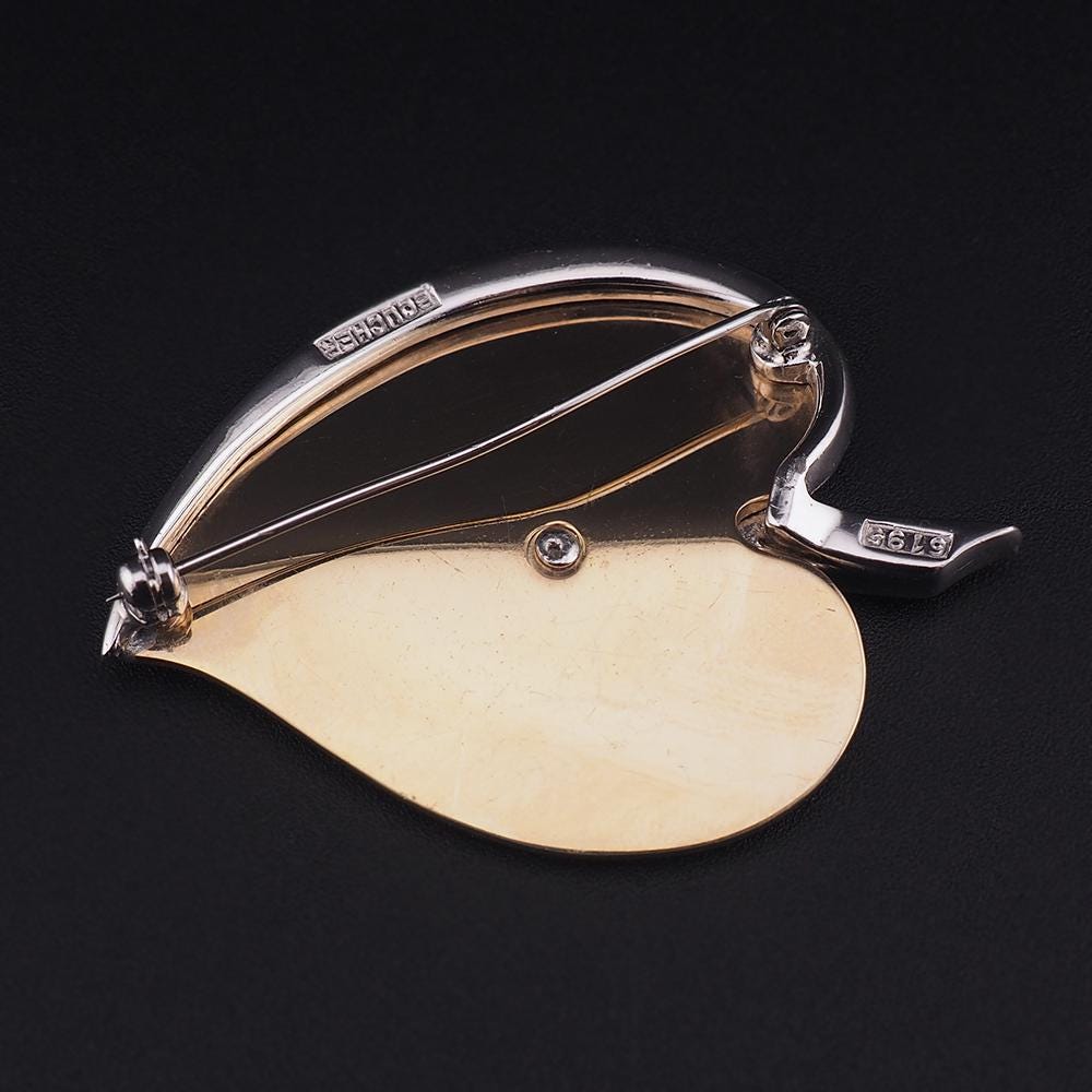 Vintage Boucher Gold Tone Leaf Brooch, Blue Baguette Rhinestone Pin, Signed Mid Century Modern Designer Jewelry, 1960s Boucher Brooch