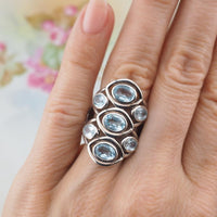 Sterling Silver Blue Topaz Cluster Ring with Seven Faceted Gemstones - Size 7