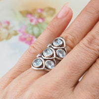 Sterling Silver Blue Topaz Cluster Ring with Seven Faceted Gemstones - Size 7
