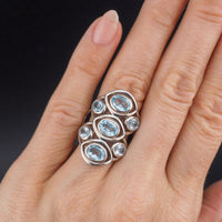 Sterling Silver Blue Topaz Cluster Ring with Seven Faceted Gemstones - Size 7