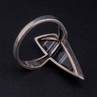 Vintage Sterling Silver Banded Agate Ring, Black and White Modernist Design