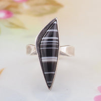 Vintage Sterling Silver Banded Agate Ring, Black and White Modernist Design