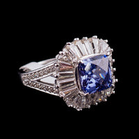 Tycoon for Diamonelle Blue CZ Sterling Silver Ballerina Cushion Cut Cocktail Ring with Baguette Halo