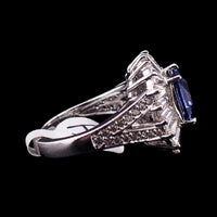 Tycoon for Diamonelle Blue CZ Sterling Silver Ballerina Cushion Cut Cocktail Ring with Baguette Halo
