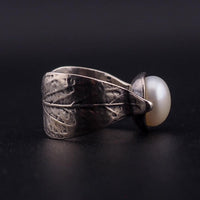 Silpada Sterling Silver Pearl Ring Wide Textured Leaf Band