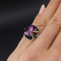 Vintage Mexican Sterling Silver Purple Sapphire Ring Sculptural Modernist Design