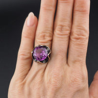 Vintage Mexican Sterling Silver Purple Sapphire Ring Sculptural Modernist Design
