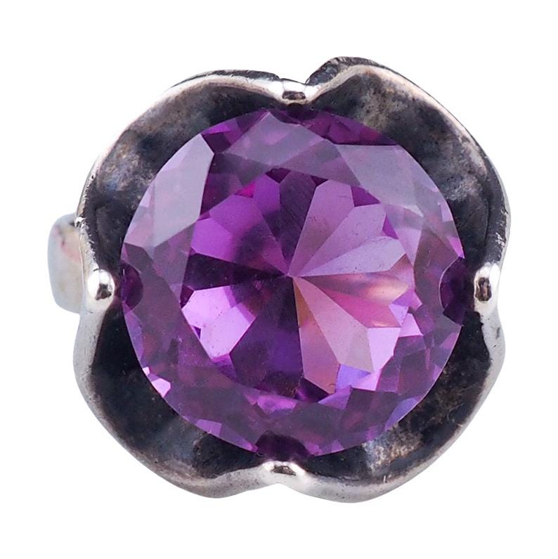 Vintage Mexican Sterling Silver Purple Sapphire Ring Sculptural Modernist Design