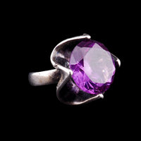 Vintage Mexican Sterling Silver Purple Sapphire Ring Sculptural Modernist Design