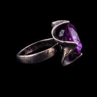 Vintage Mexican Sterling Silver Purple Sapphire Ring Sculptural Modernist Design