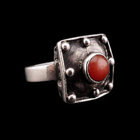 Vintage Modernist Sterling Silver Coral Square Industrial Style Ring