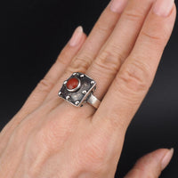 Vintage Modernist Sterling Silver Coral Square Industrial Style Ring