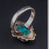 Handmade Sterling Silver Turquoise Ring, Rectangular Cabochon with Southwestern Silverwork - Size 5.5