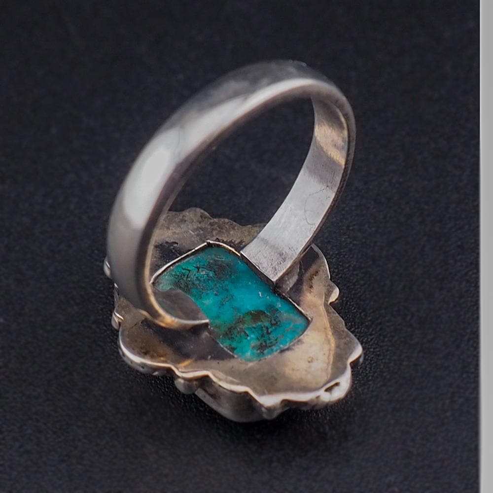 Handmade Sterling Silver Turquoise Ring, Rectangular Cabochon with Southwestern Silverwork - Size 5.5