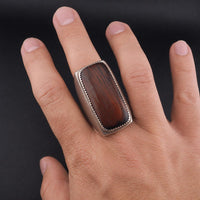 Huge Native American Petrified Wood Ring, Sterling Silver Southwestern Statement Ring, Men's Ring - Size 12