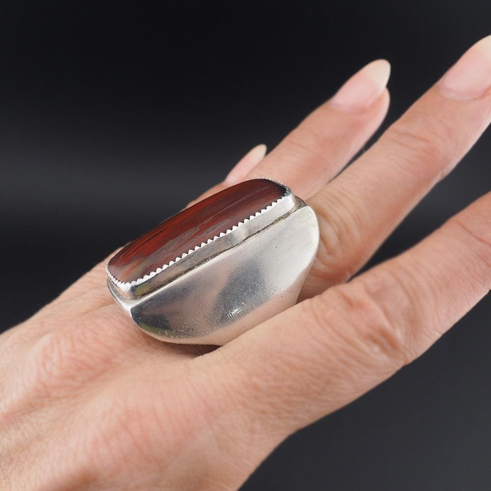 Huge Native American Petrified Wood Ring, Sterling Silver Southwestern Statement Ring, Men's Ring - Size 12