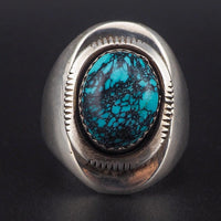 Vintage High Grade Kingman Black Spiderweb Turquoise Ring 925 Sterling Silver, Artisan Southwestern Native American Signed AL Tiered Ring