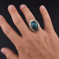 Vintage High Grade Kingman Black Spiderweb Turquoise Ring 925 Sterling Silver, Artisan Southwestern Native American Signed AL Tiered Ring