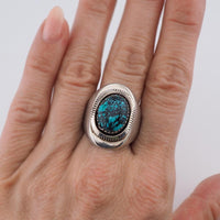 Vintage High Grade Kingman Black Spiderweb Turquoise Ring 925 Sterling Silver, Artisan Southwestern Native American Signed AL Tiered Ring