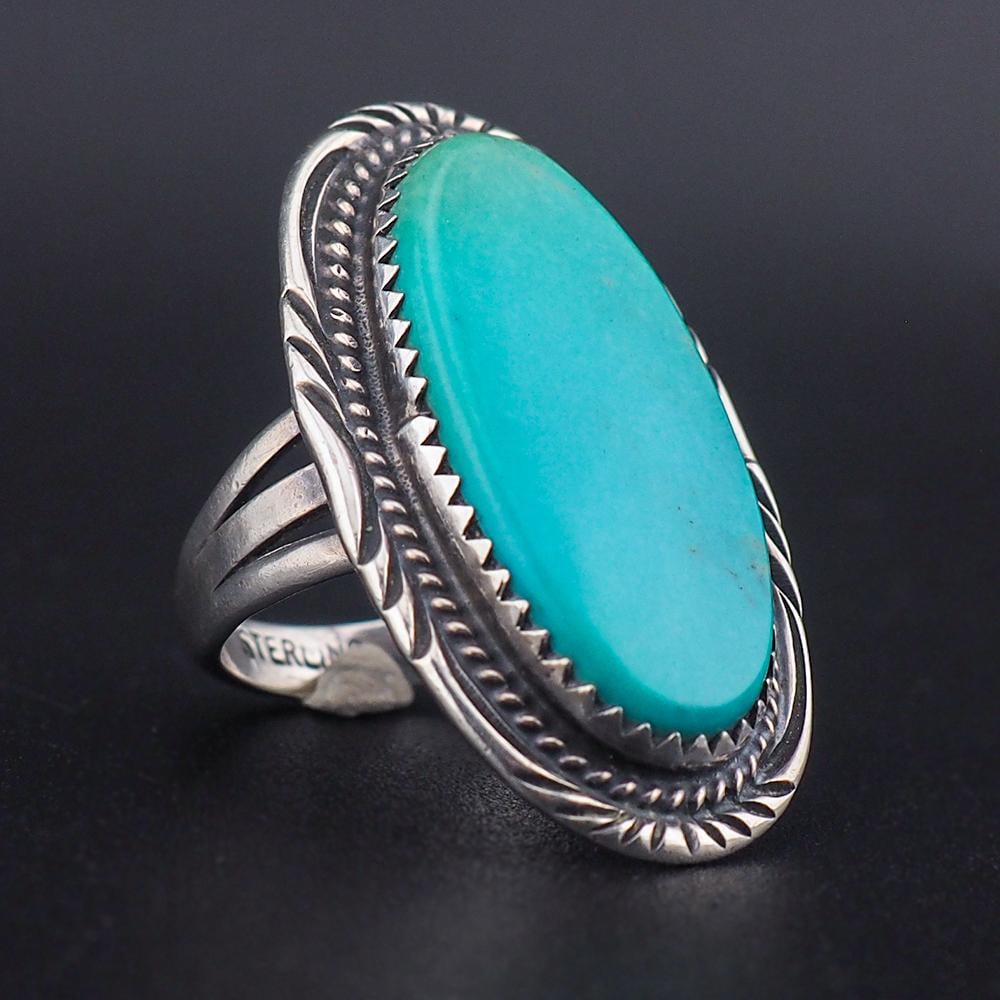 Vintage Southwestern Sterling Silver Large Blue Turquoise Ring, Size 6