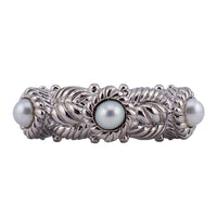 Vintage Style Judith Ripka Sterling Silver Pearl Ring, Rope Design Band - Size 5