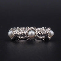 Vintage Style Judith Ripka Sterling Silver Pearl Ring, Rope Design Band - Size 5