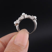 Vintage Style Judith Ripka Sterling Silver Pearl Ring, Rope Design Band - Size 5